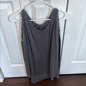 Gray Sleeveless Top with Pearl Accents